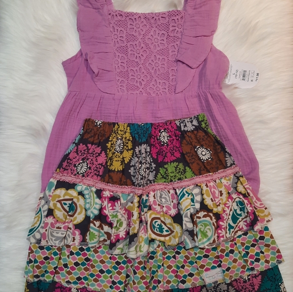 Girls 2pc Matching Set - eyelet ruffle top & ruffle layered skirt Size: L 10-12 - Picture 2 of 11